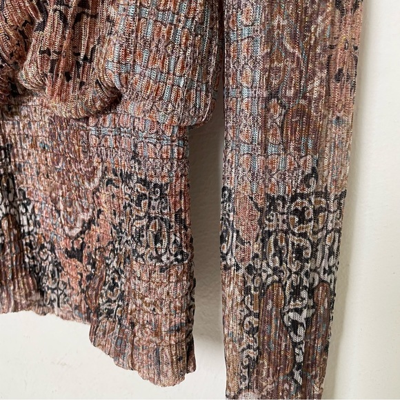 JOIE Semi Sheer Sheer Metallic Long-Sleeve Blouse Smocked Waist Ruffle Neck S - Picture 6 of 15